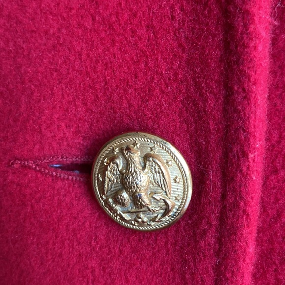 Vintage Herman Kay Red Wool Coat. 4 gold button front closure. Sz L. - Picture 3 of 10